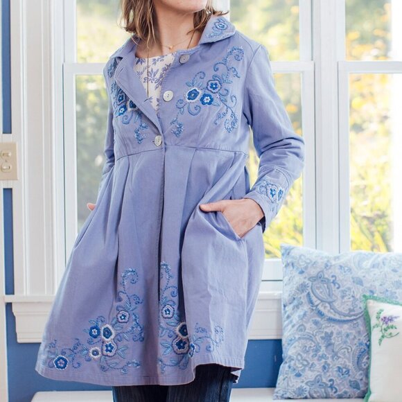 April Cornell Favorite Cotton Embroidered Jacket in Periwinkle Blue - Picture 1 of 14